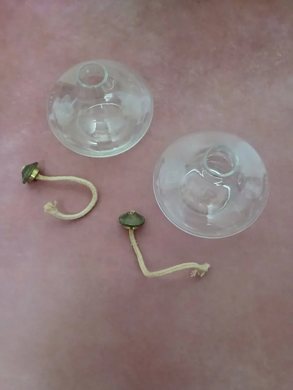 Set of 2 Mini Glass Spirit Lamps with Brass Tops